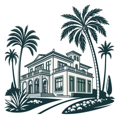 Vector illustration of a grand villa with palm trees