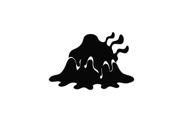 Abstract amorphous blob shape with flowing tendrils in a stark black silhouette against a clean white background silhouette