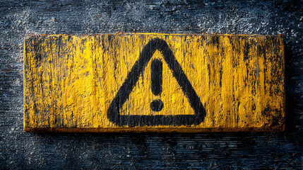 old grunge hazard symbol painted on wood block on dark textured background safety alert
