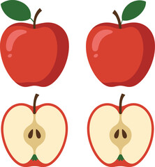 set of red apples with leaves