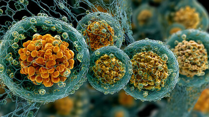 microscopic view of viral envelope particles abstract biological illustration medical science research concept image