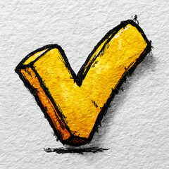 stylized 3d rendered tick icon with a sketch effect and bold golden color on a rough background

