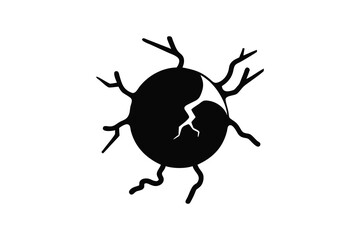 Abstract black silhouette of a stylized cell with branching tendrils against a white background representing life and growth silhouette