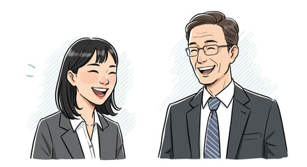 Happy business colleagues laughing together in office attire