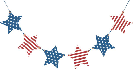 Patriotic star garland on a white background view