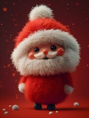 adorable fluffy santa claus character with red suit and white fur on festive holiday background