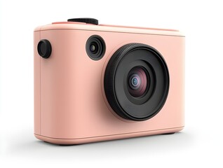modern pink compact camera with multiple lenses minimalist product photography clean white background