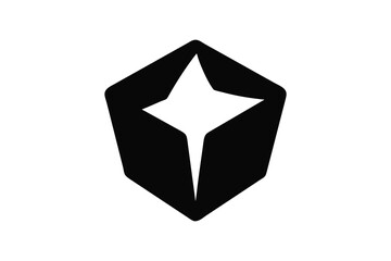 A striking black silhouette of a stylized star or crystal shape with sharp geometric edges against a clean white background