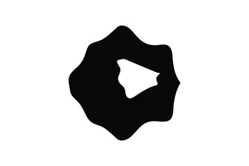 Abstract organic amorphous blob shape with a triangular negative space cutout in a stark black silhouette on a white background