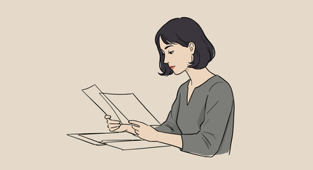 Professional Woman Engaged in Document Review and Strategic Planning with Focused Concentration