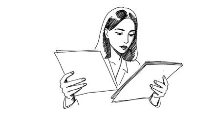 Focused woman reviewing documents for analysis