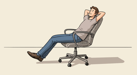 Relaxed Man Taking a Well-Deserved Break in an Office Chair, Emphasizing Downtime and Mental Recharge