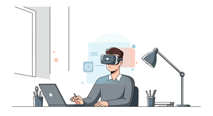 Professional immersed in virtual reality, developing future digital concepts and innovative solutions