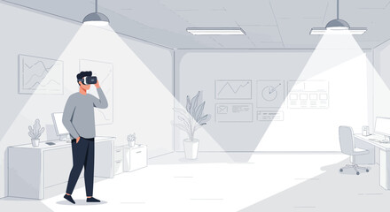 Office worker experiencing virtual reality technology indoors