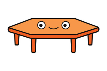 Vector art of a whimsical orange table with a smiling face, perfect for adding a touch of fun to any space, its unique shape and friendly expression are sure to delight