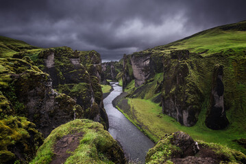 Fja&eth;r&aacute;rglj&uacute;fur gorge, near Kirkjub&aelig;jarklaustur, Su&eth;urland, Iceland, Europe