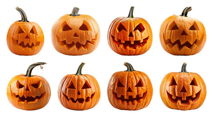 Carved pumpkins with spooky faces.