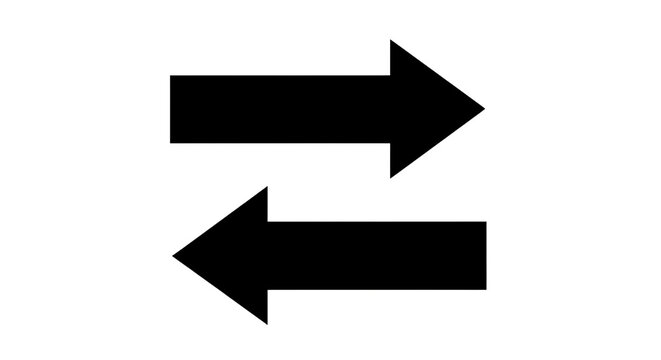 Two black arrows pointing in opposite directions isolated on transparent background