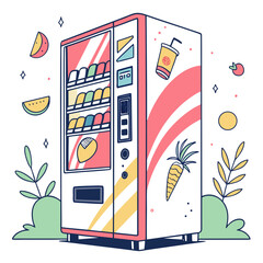 Colorful cartoon vending machine with fruits and drinks