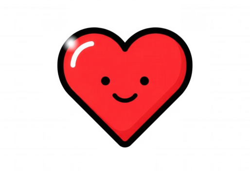 Smiling red heart graphic isolated on a transparent background