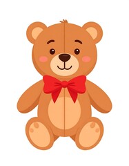 Obraz premium Adorable brown teddy bear with a red bow, smiling on a white background