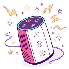 Colorful smart speaker with lightning bolts and stars