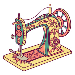 Colorful vintage sewing machine with floral pattern