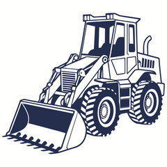 Dark blue bulldozer graphic on white background construction vehicle