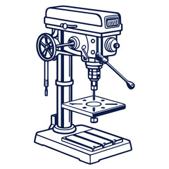 Dark blue drill press illustration on white drilling machine