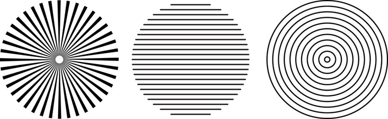 Obraz premium Three Black and White Circular Geometric Patterns Illustration.