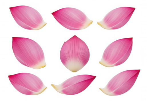 Pink lotus petals arranged on black isolated on a transparent background