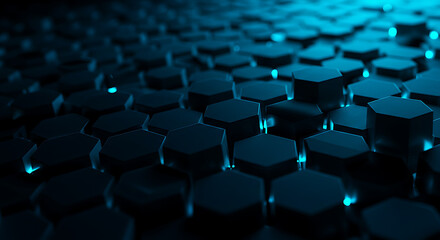 Abstract 3D Hexagonal Pattern in Teal and Black with Subtle Lighting