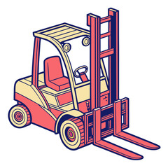 Red and yellow forklift truck graphic on white background