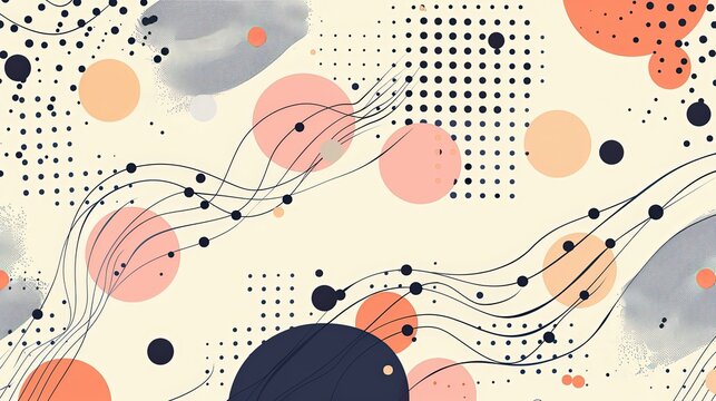 Abstract seamless background with colorful dots and dynamic lines in pastel palette. Modern geometric pattern ideal for textiles, wallpapers, digital design, branding, and creative decoration projects