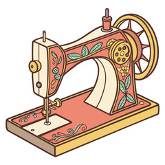 Vintage sewing machine with floral pattern isolated