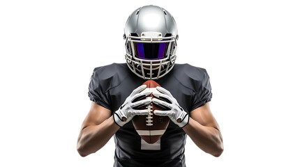 American football player holding ball isolated on transparent background