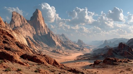 Naklejka premium Majestic mountains and desert landscape with a blue sky full of clouds