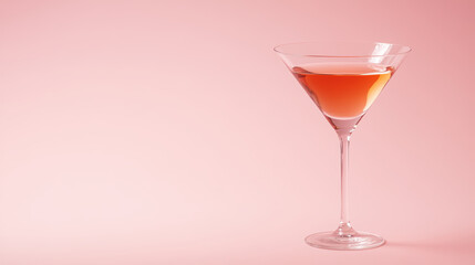 Stunning cocktail glass filled with vibrant drink stands elegantly against soft pink background, creating warm and inviting atmosphere perfect for celebrations
