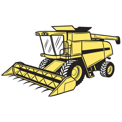 Obraz premium Yellow combine harvester illustration agriculture farming