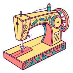 Yellow sewing machine with teal and coral accents needle
