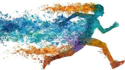 Abstract runner silhouette with artistic paint effect on white background