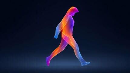 Obraz premium Abstract walking figure silhouette colorful design against dark backdrop