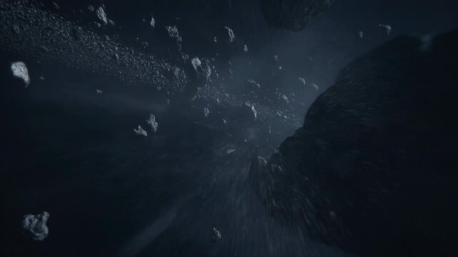 Explore the infinite universe as you glide through an asteroid belt surrounded by mysterious celestial bodies. Witness the beauty of space in all its glory