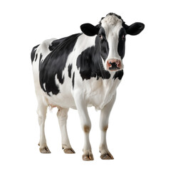Black and white dairy cow standing calmly on a clean isolated on transparent White background png