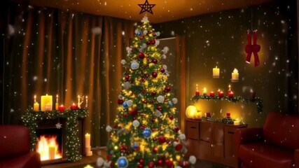 Christmas cozy home tree lights snow festive holiday - Powered by Adobe