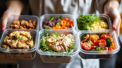 A person carrying a lunchbox with a balanced meal, enjoying a healthy lunch at work.