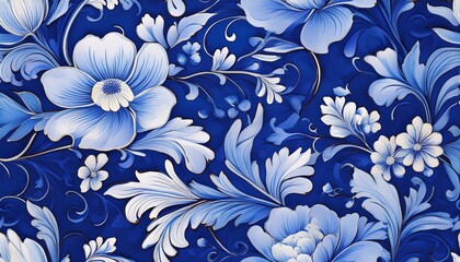 blue porcelain seamless flowers pattern