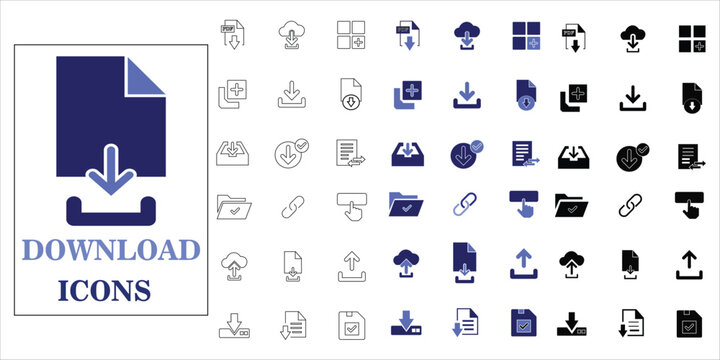 download icons set. document, link, download file, cloud download, downloads, folder and more. simple complette vector illustration