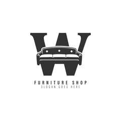 Letter W Sofa Logo Design. Alphabet W Furniture icon
