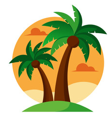 Tropical Palm Trees with Sun Vector Illustration
